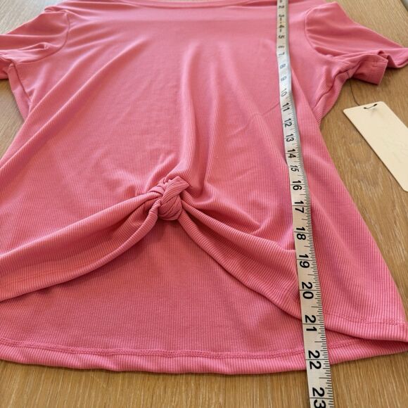 VOGO Athletica L Short Sleeve Twist Front Crescent T-Shirt Top Pink - Picture 4 of 7